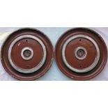 Pair of London Transport RT-family, RF, Routemaster aluminium REAR WHEEL HUB COVERS, as fitted
