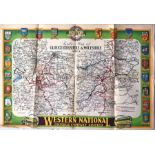 1930s Western National POSTER ROUTE MAP of bus services in the Gloucestershire & Wiltshire Area.