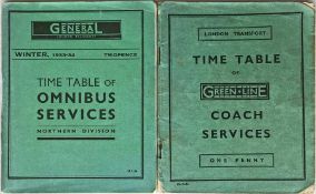 London Transport 'General' TIMETABLE of Omnibus Services, Northern Division for Winter 1933-34 (31.