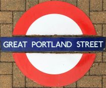 London Underground enamel PLATFORM ROUNDEL from Great Portland Street station on the Metropolitan,