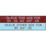 London Transport bus stop enamel Q-PLATE 'Queue this side for 124, 126, 160, 160A, 228, Queue