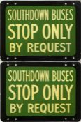 1950s/60s enamel BUS STOP FLAG 'Southdown Buses Stop Only By Request'. A double-sided sign measuring