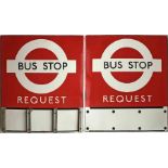 1950s/60s London Transport enamel BUS STOP FLAG, an E3 'Request' version with runners for 3 e-plates