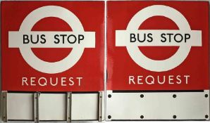 1950s/60s London Transport enamel BUS STOP FLAG, an E3 'Request' version with runners for 3 e-plates