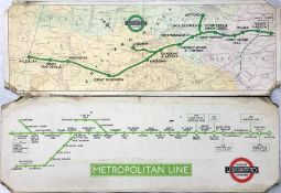 Pair of London Transport Metropolitan Line CARRIAGE MAPS on thick card, both showing the line in
