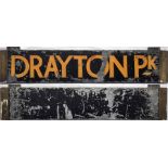 London Underground enamel CAB DESTINATION PLATE for Drayton Pk on the former Northern City tube