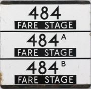 London Transport bus stop enamel E-PLATE for routes 484, 484A and 484B, each marked 'Fare Stage'.