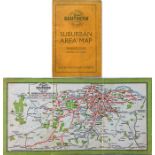 1920s Southern Railway " Southern Electric" fold-out LINEN CARD MAP 'Suburban Area'. Opens to 8" x