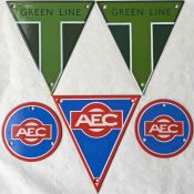 Selection of enamel VEHICLE BADGES comprising 2 x 1930s-style replica Green Line radiator plates, an