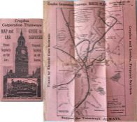 Croydon Corporation Tramways MAP & GUIDE TO CAR SERVICES dated January 1923. Printed on pink paper