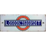 1930s London Transport bus stop timetable panel enamel HEADER PLATE in the pre-war style with over/