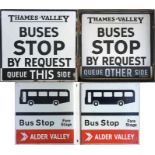 Pair of double-sided BUS STOP FLAGS, the first a 1950s/60s enamel, fully-flanged Thames Valley