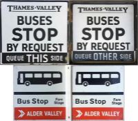 Pair of double-sided BUS STOP FLAGS, the first a 1950s/60s enamel, fully-flanged Thames Valley