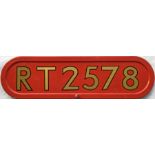 London Transport RT-type bus BONNET FLEETNUMBER PLATE from RT 2578. The original bus to carry this