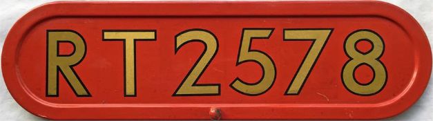 London Transport RT-type bus BONNET FLEETNUMBER PLATE from RT 2578. The original bus to carry this