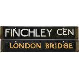 London Underground 1938-Tube Stock enamel CAB DESTINATION PLATE for Finchley Cen / London Bridge