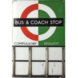 London Transport enamel 1940s/50s BUS & COACH STOP FLAG with runners for 6 e-plates. A single-