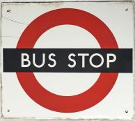 London Transport enamel BUS STOP FLAG (Compulsory version). A single-sided sign in a slightly