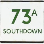 London Transport bus stop enamel E-PLATE for Southdown route 73A with the green lettering used by LT