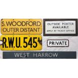 Selection of small enamel London Underground SIGNS comprising 'Outside Porter available....' (with