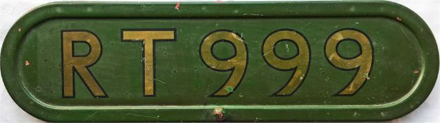 London Transport RT-type bus BONNET FLEETNUMBER PLATE from Country Area RT 999. The original bus