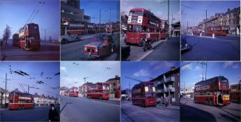 Quantity of b&w and colour SLIDES (35mm & large format) of London Trolleybuses and Trams (+ a few
