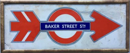 1930s London Underground ENAMEL SIGN 'Baker Street Stn' with a two-flighted arrow piercing the