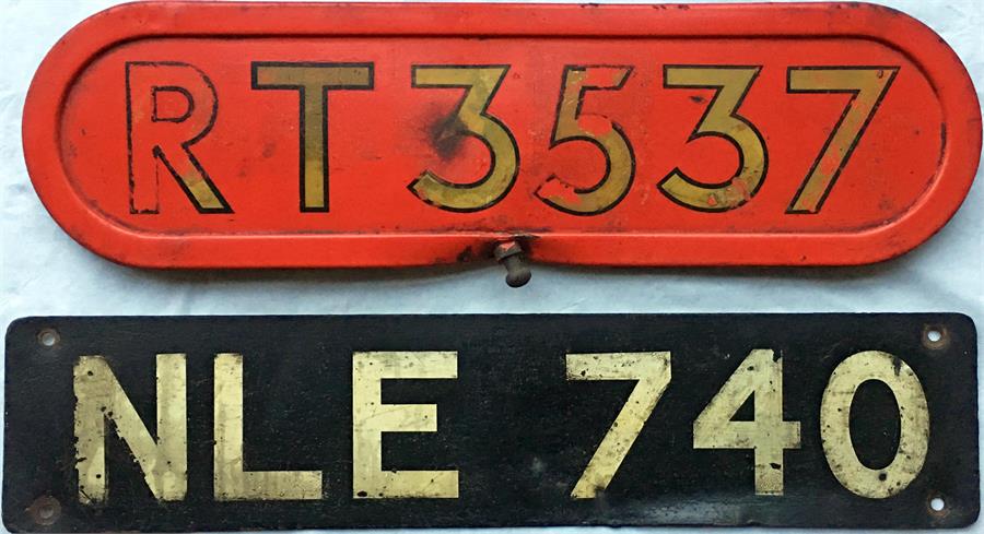 London Transport RT-bus items comprising a BONNET FLEETNUMBER PLATE from RT 3537 (original bus