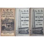 Selection of London County Council (LCC) Tramways POCKET MAPS comprising issues dated May 1913, June