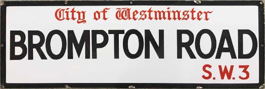 c1930s-1950s City of Westminster enamel STREET SIGN from Brompton Road in Knightsbridge, home to
