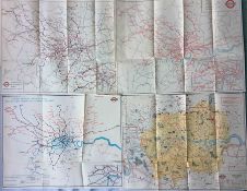 Quantity (13) of 1930s London Transport MAPS (Underground, bus , coach & tram) of the larger type