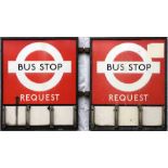 1940s/50s London Transport enamel BUS STOP FLAG 'Request'. An E3 type with runners for 3 e-plates on