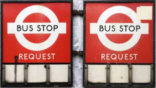 1940s/50s London Transport enamel BUS STOP FLAG 'Request'. An E3 type with runners for 3 e-plates on