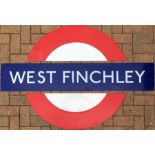 1950s/60s London Underground enamel PLATFORM BULLSEYE SIGN from West Finchley station on the