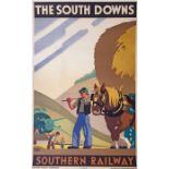 1933 Southern Railway double-royal POSTER 'The South Downs' by Arthur G Mills (1907-??). Depicts a