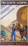 1933 Southern Railway double-royal POSTER 'The South Downs' by Arthur G Mills (1907-??). Depicts a