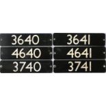 Two sets of London Underground 1983 Tube Stock aluminium STOCK-NUMBER PLATES from 3-car units of the