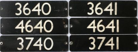 Two sets of London Underground 1983 Tube Stock aluminium STOCK-NUMBER PLATES from 3-car units of the