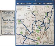 c1910 Metropolitan Electric Tramways small, pocket-sized MAP OF ROUTES and Particulars of