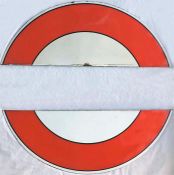 Pair of London Underground enamel 'HALF-MOONS' from a platform bullseye sign. These are 1930s/40s