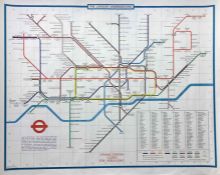 1974 (with over-printed date 'June 1973') London Underground quad-royal POSTER MAP designed by