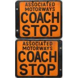 1950s/60s enamel COACH STOP FLAG 'Associated Motorways'. A double-sided sign measuring 13" x 10.