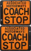 1950s/60s enamel COACH STOP FLAG 'Associated Motorways'. A double-sided sign measuring 13" x 10.