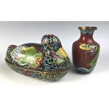 Pair of Chinese Cloisonne Duck and Vase