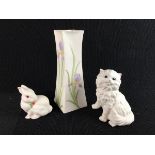 Cybis Porcelain Iris Vase, Cat & Rabbit