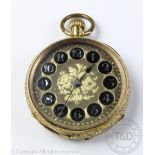 A Stauffer Son & Co '18k' lady's fob watch, with chased face and Arabic numeral dial,