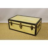 A vintage faux vellum travelling trunk, by Watjoy, with gilt metal braces,
