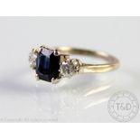 An untested sapphire and diamond three stone,