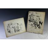 Herbert Samuel "Bert" Thomas (1883-1966), Two pen and ink cartoons on card, 'Anyhow,