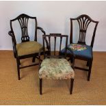 Two George III mahogany chairs, with an Edwardian walnut small size Sutherland table,